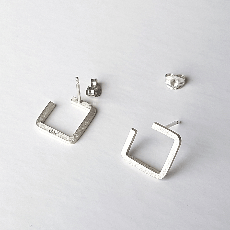 Square Wire Stud Earrings in Sterling Silver - Gift-Boxed With Free Delivery