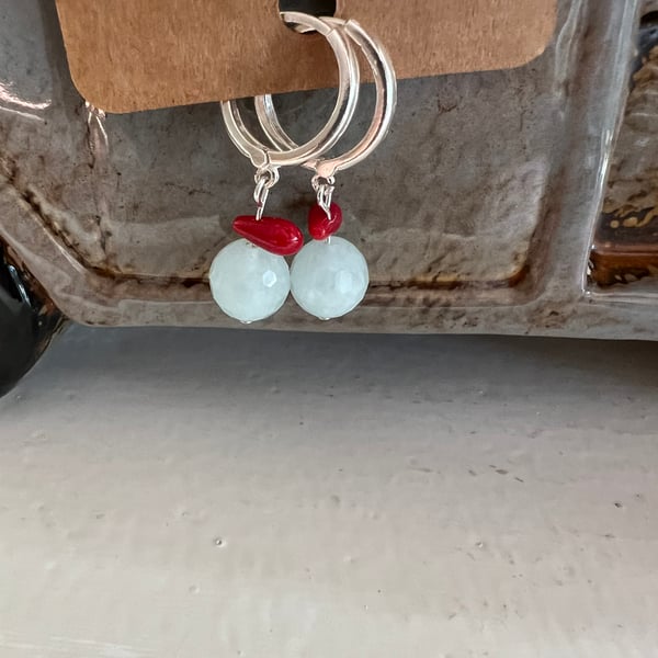 Aquamarine,coral drop earrings 