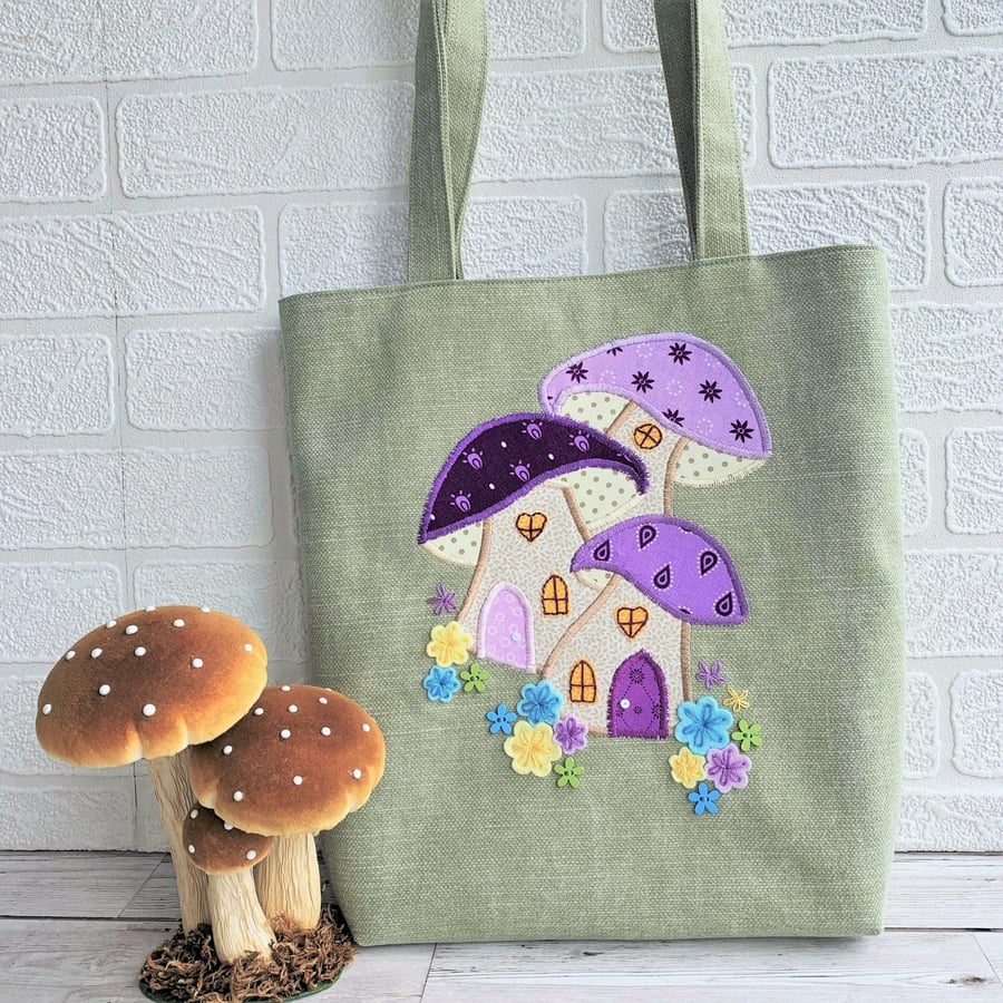 SALE Toadstool Fairy Village Tote Bag