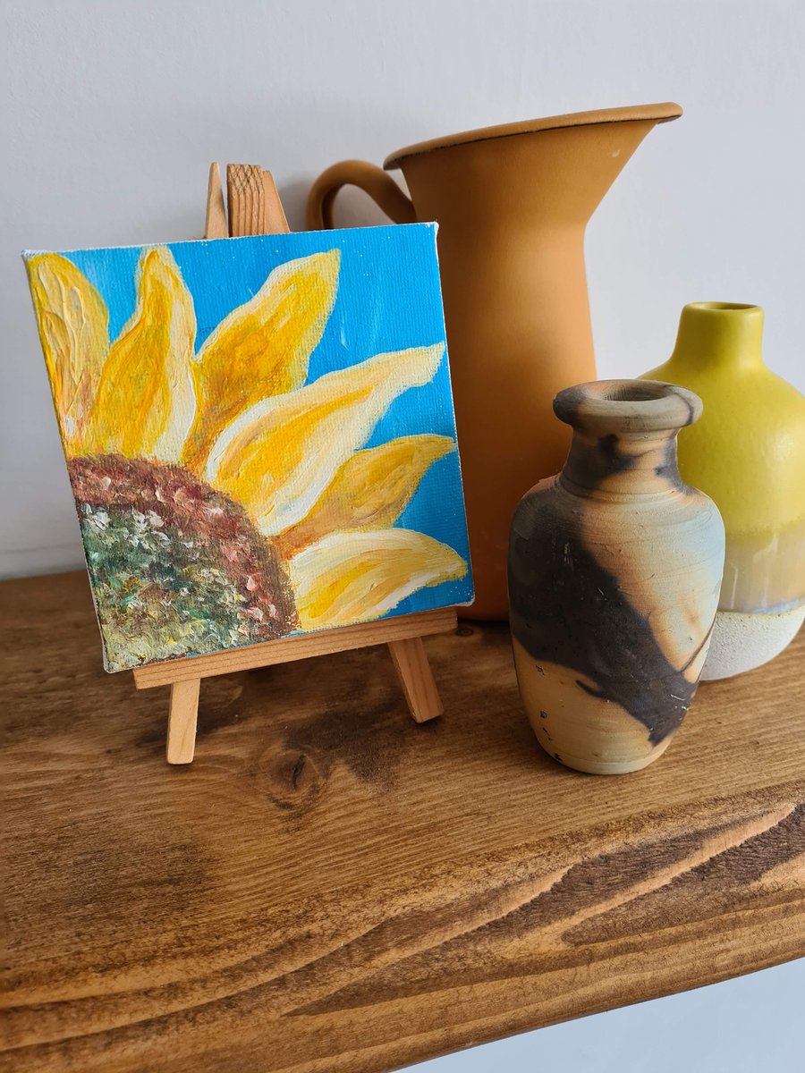 Mini art sunflower on canvas with easel original art acrylic painting home decor
