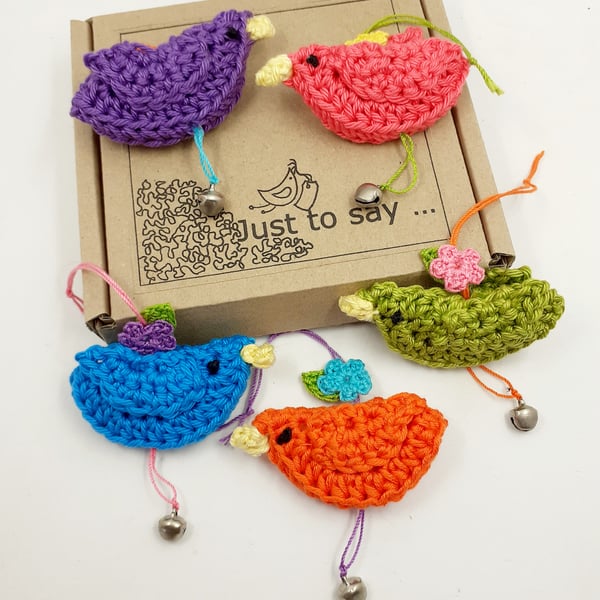 Reserved for Lucy Five Tiny Crochet Bird Decorations - Alternative to a Card
