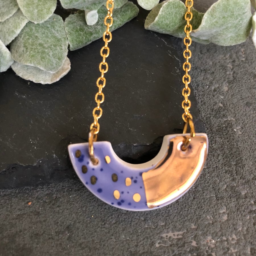 Ceramic half moon necklace - hyacinth purple