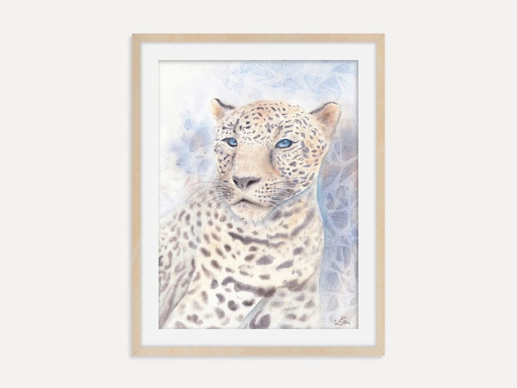 Caucasian Leopard Art Print, Mountain Animal Poster, Wild Cat Wildlife Artwork