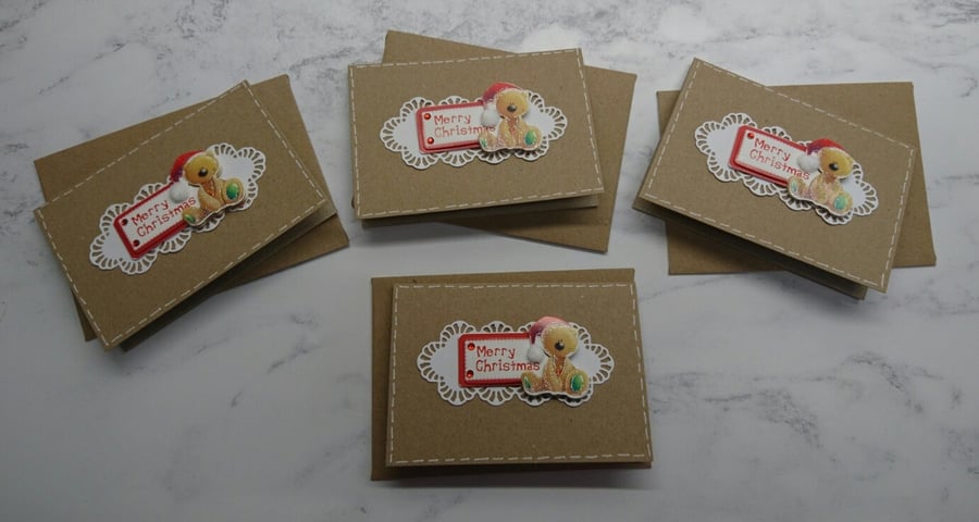 4 Luxury Handmade Christmas Gift Cards Santa Hat Teddy Bear Set of 4 Cards