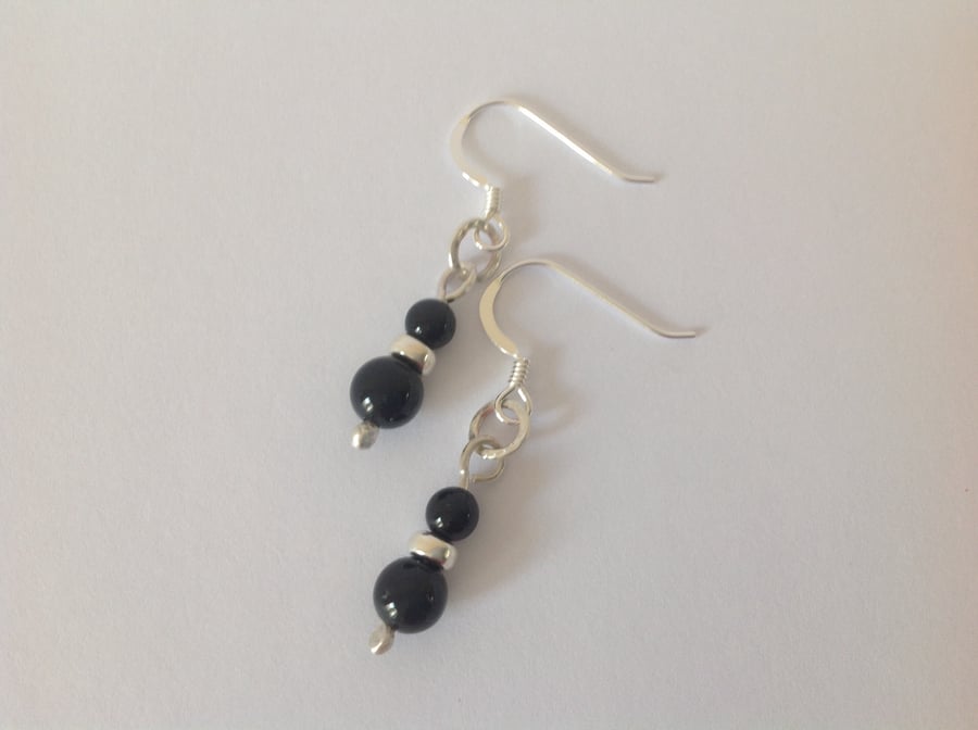 Black onyx and Sterling silver drop dangle earrings