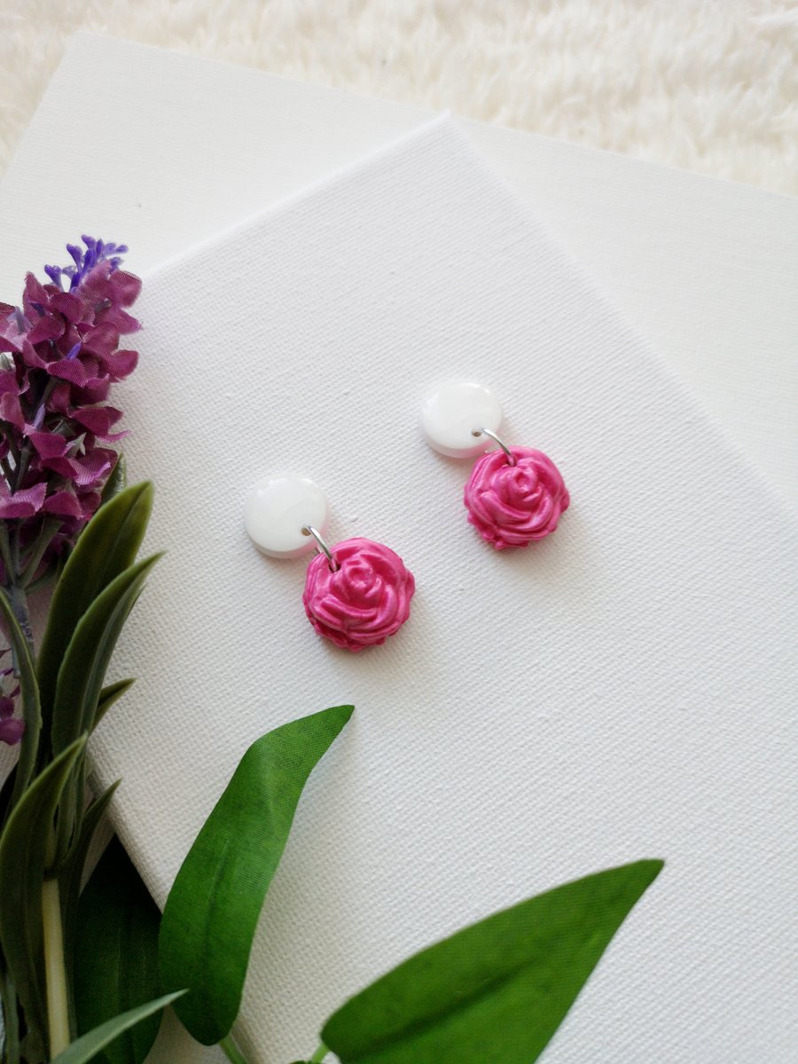 Rose & White Stud Dangles