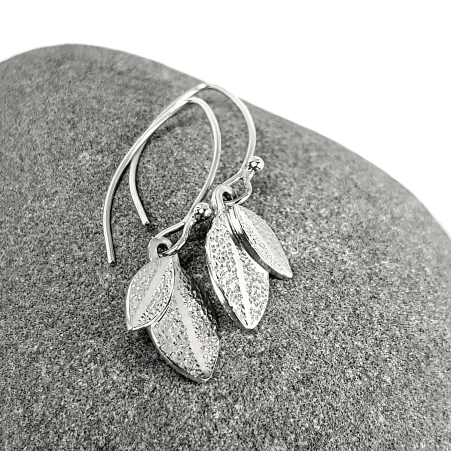 Silver Leaf Earrings, Sterling Silver Dangle Earrings