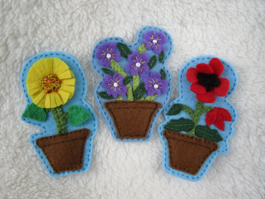 Flower fridge magnets, gardeners gift, plant pot decor