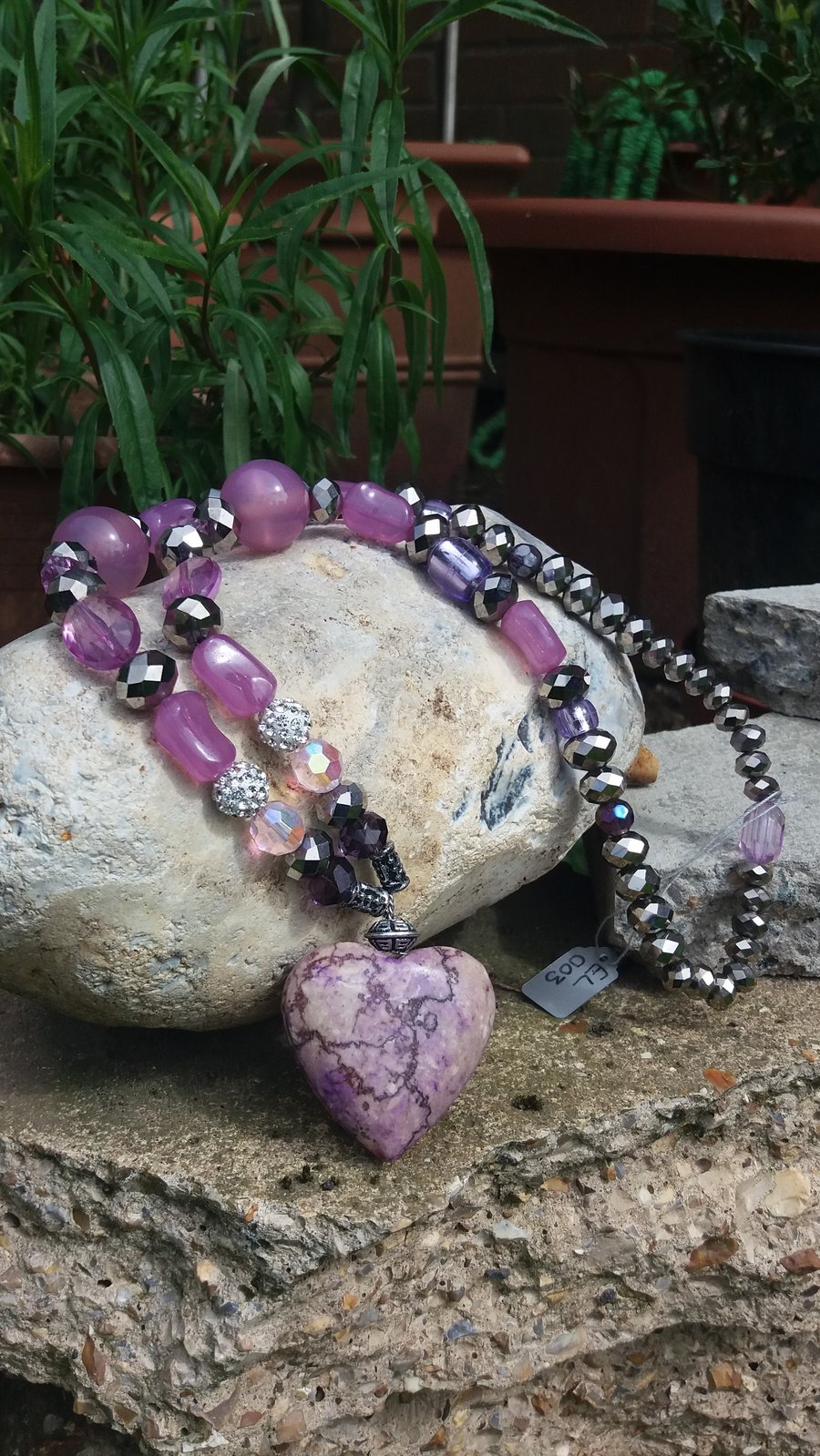 EL03 Purple and hammarite soapstone Heart Pendant Necklace