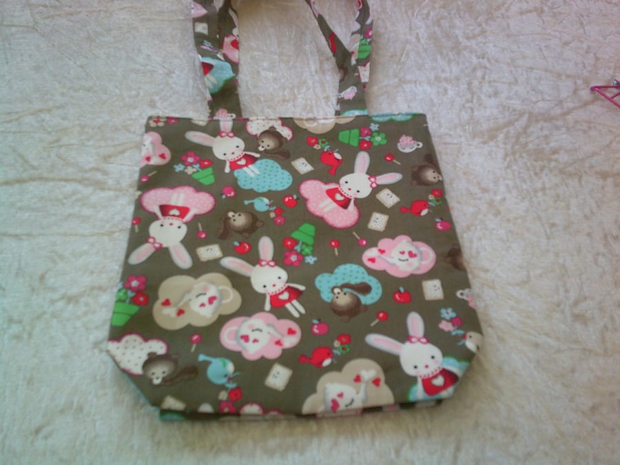 Rabbits, Squirrels and Teapots Fabric Bag