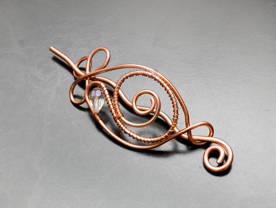 Celtic Hair bun slide, hair barrette solid copper silver brass hair barrette,