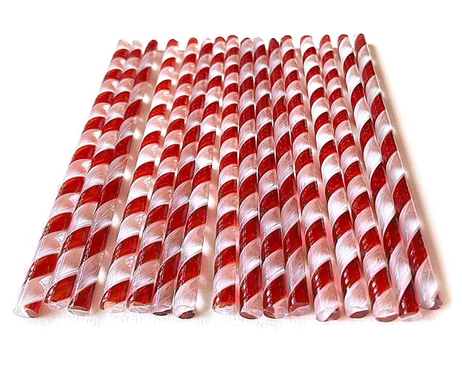 Twisted cane 12cm Red and White pack Bullseye 90 coe glass Vitrigraph twisties