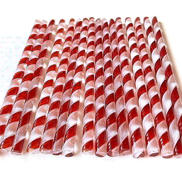 Twisted cane 12cm Red and White pack Bullseye 90 coe glass Vitrigraph twisties