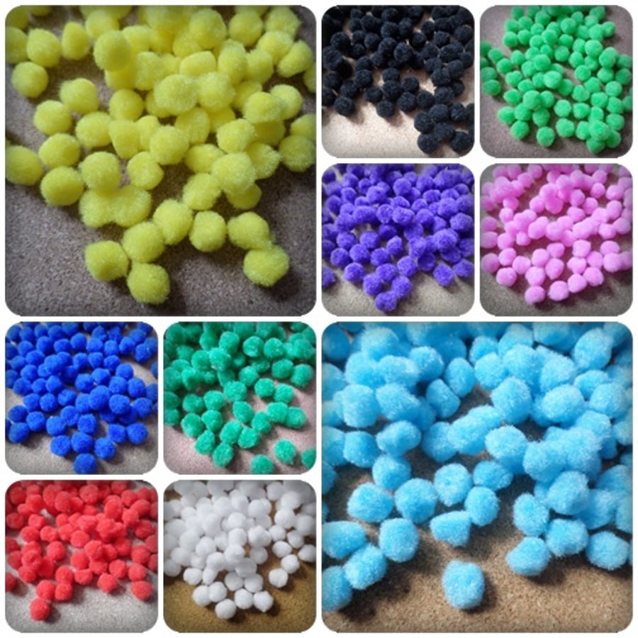 50 x Mini Wool Craft Pompoms - 12mm - Mixed Colour 