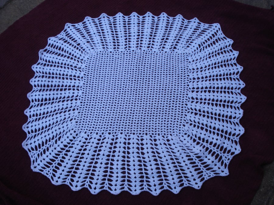 Pure White Crochet Square Shawl Blanket For Baby (R857)