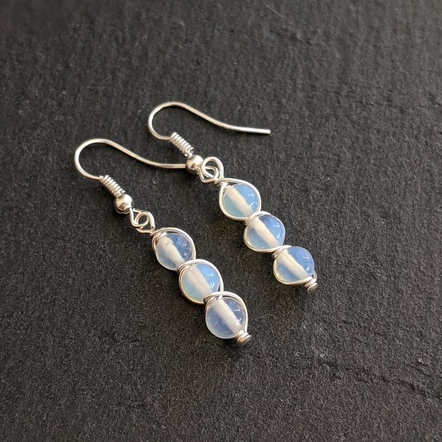 Silver and Opal Dangly Earrings
