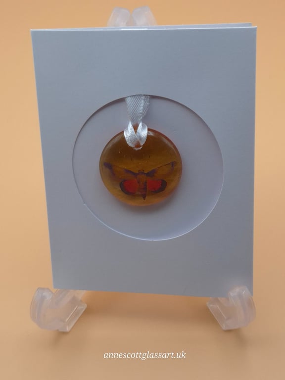 Butterfly on Amber Fused Glass Card