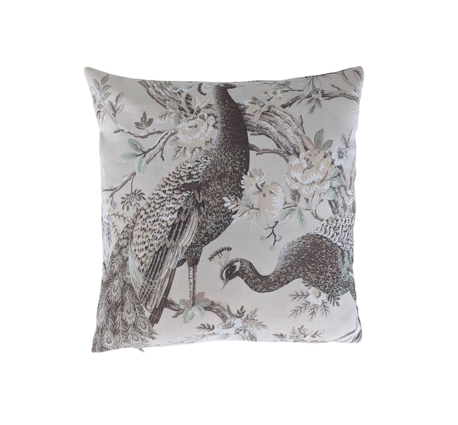 16" Cushion Cover in Laura Ashley Belvedere Peacock Natural Truffle Reversible