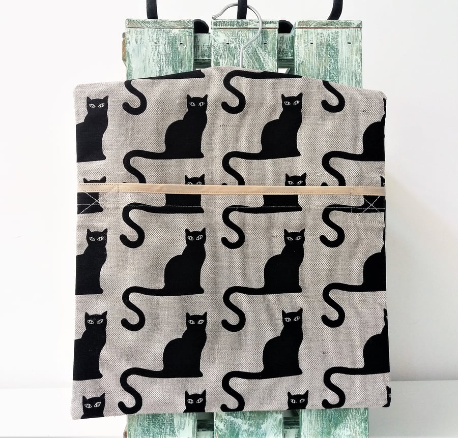Handmade Linen Cotton Black Cats Peg Bag Size 35cm x 30cm 14" x 12"