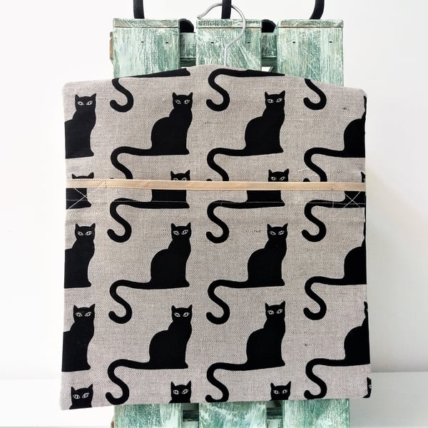 Handmade Linen Cotton Black Cats Peg Bag Size 35cm x 30cm 14" x 12"