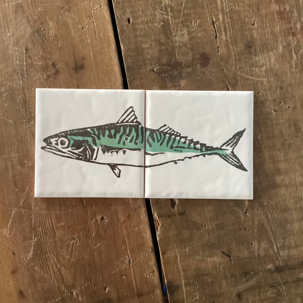 Pair of Mackerel Tiles - perfectly imperfect, ceramic, coaster, coastal home