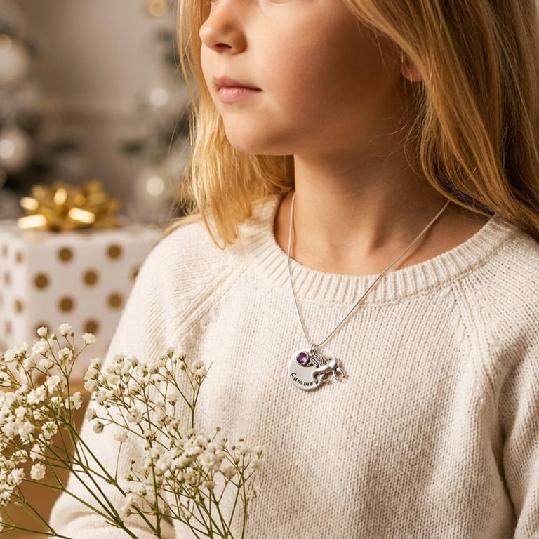 Personalised Necklace with Unicorn and Birthstone - Gift Boxed - Free Delivery