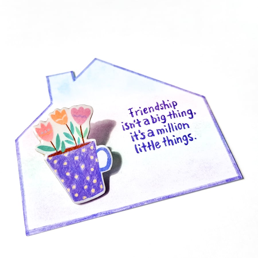 Hand-painted Shrink Plastic Brooch with hand-coloured card