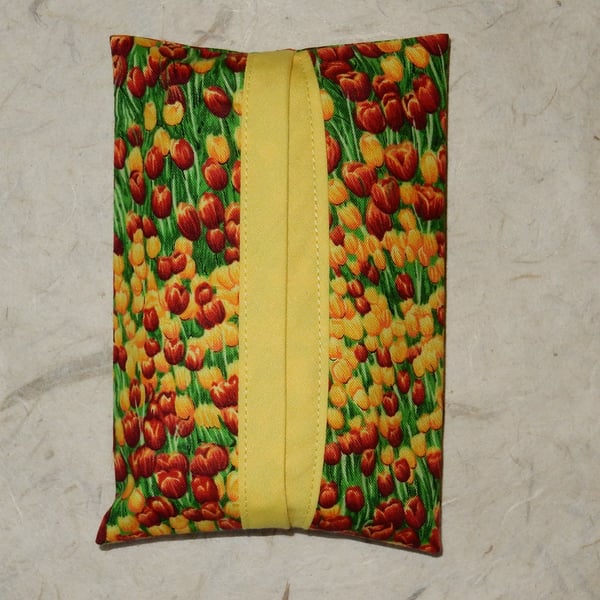 Pocket tissue holder red and yellow tulips