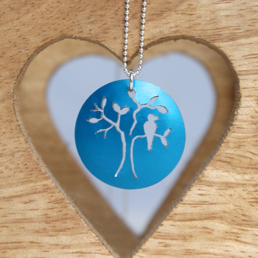 Bird and tree nature tag necklace 
