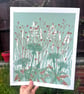 Dandelion Field Wall Art in Green and Brown, Limited Edition Screen Print - Image 4