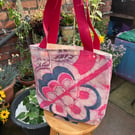 Vintage fabric lined tote bag