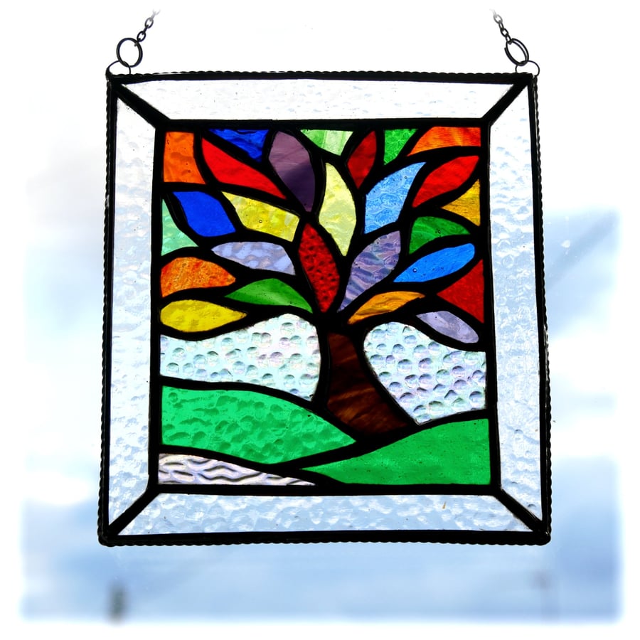 Rainbow Tree of Life Suncatcher Leaf Stained Glass Picture 018