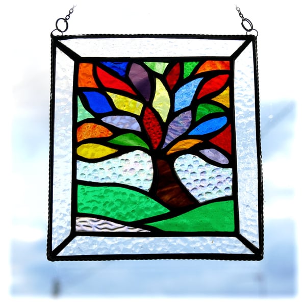 Rainbow Tree of Life Suncatcher Leaf Stained Glass Picture 018