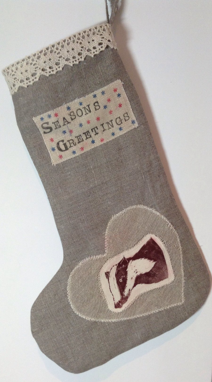 Hand printed linen stocking - Folksy