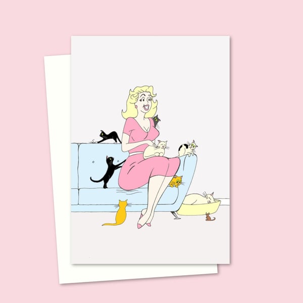 Crazy Cat Lady Greetings Card - Ideal for a Cat Mum - Blank Inside