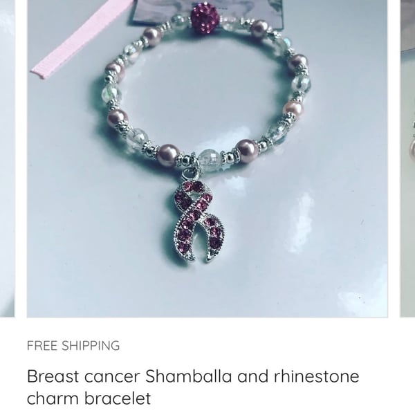 Breast cancer awareness rhinestone charm bracelet ladies gift ab crystal beaded