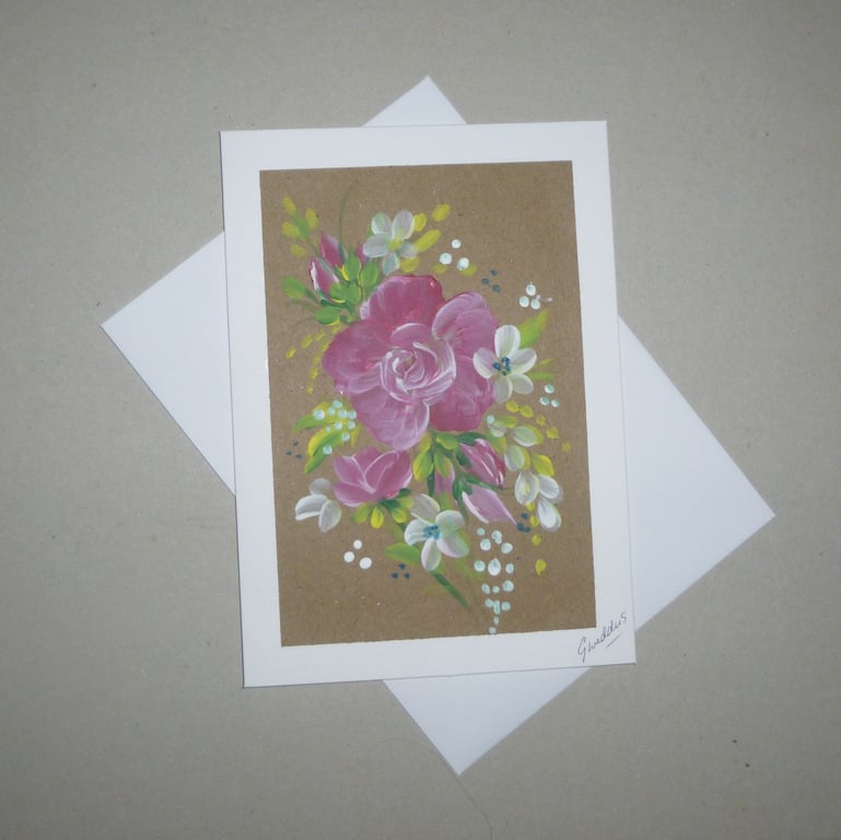 original art hand painted floral card ( ref FA 191 E2 )