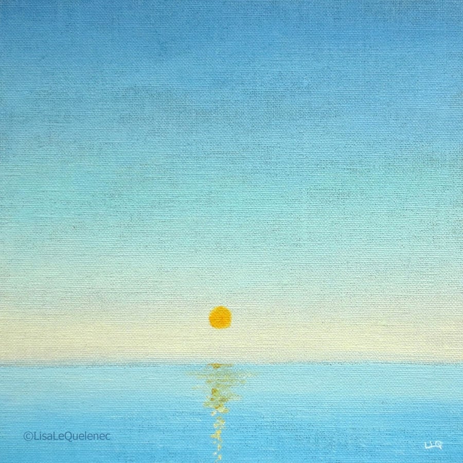 Twilight and setting sun over the sea original acrylic painting on board
