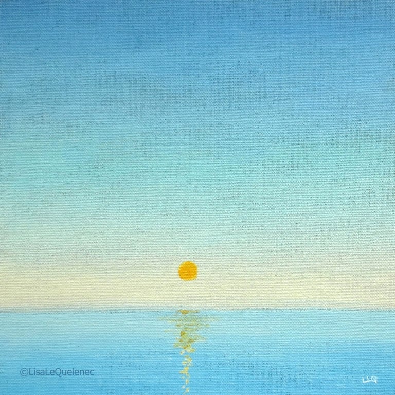 Twilight and setting sun over the sea original acrylic painting on board