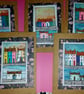 Quirky art, set of 5 quirky colourful seaside house  handmade greetings cards