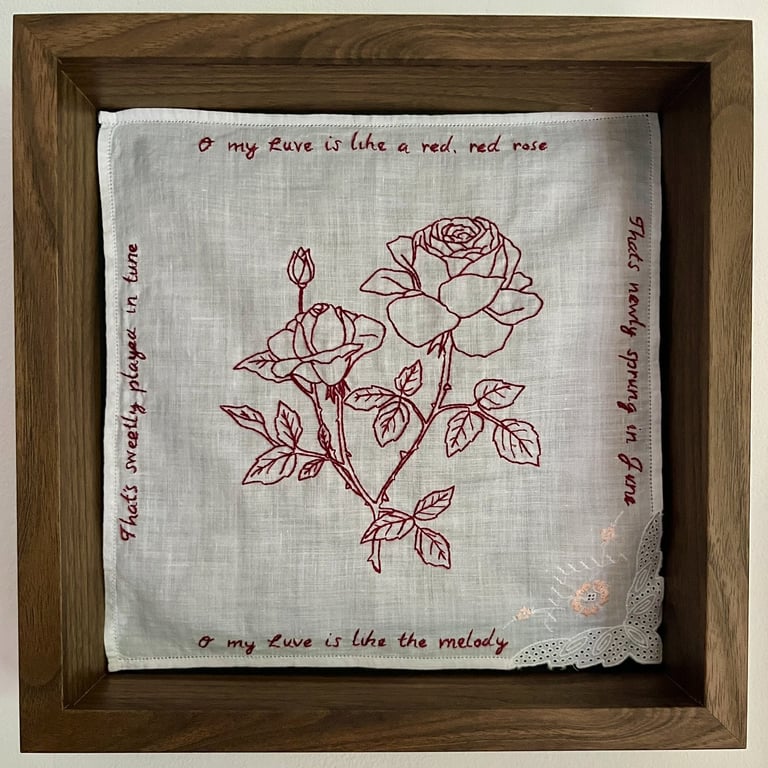 'A red, red rose' Rose Hand Embroidery Art 