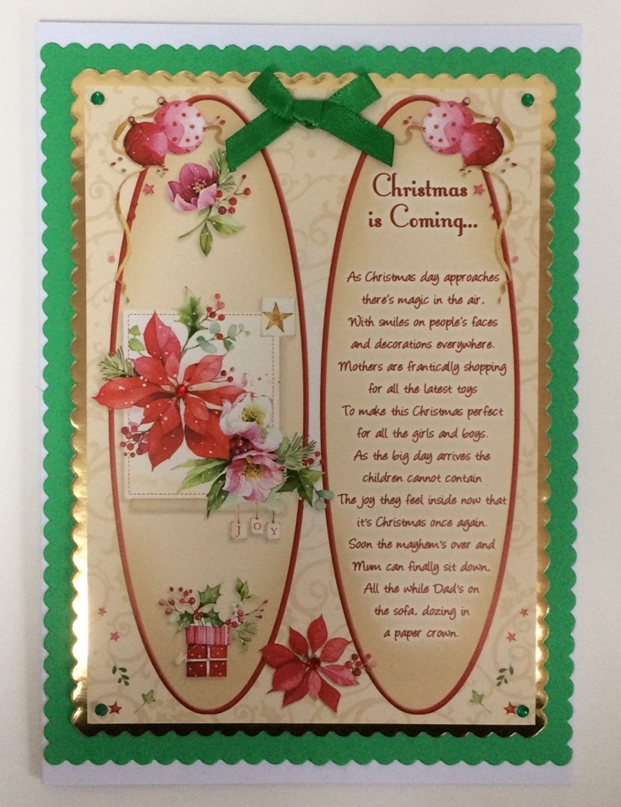Handmade Christmas Card Christmas Is Coming Poinsettias Poem