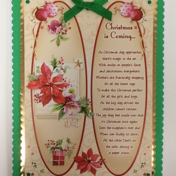 Handmade Christmas Card Christmas Is Coming Poinsettias Poem