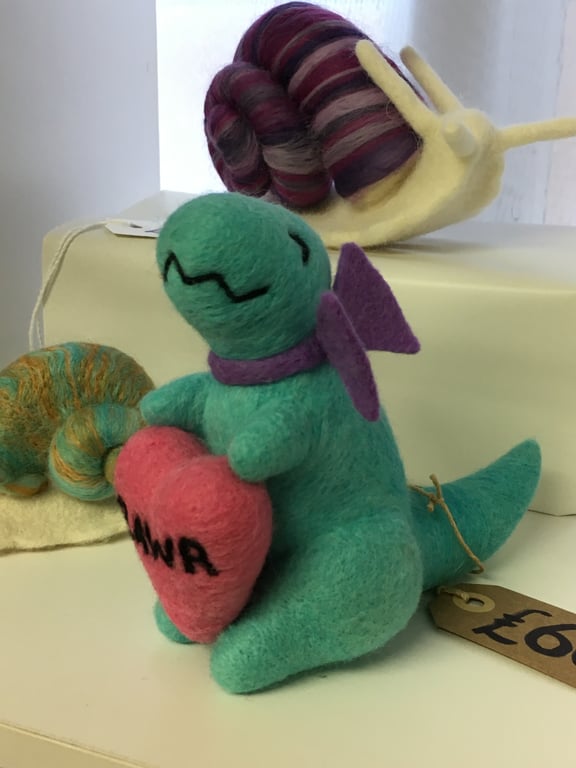 Rawr! means "I Love You" in Dinosaur - needle felted wool Valentine love gift