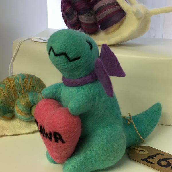 Rawr! means "I Love You" in Dinosaur - needle felted wool Valentine love gift