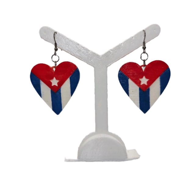Cuban flag earrings, love Cuba,loveheart jewellery, caribbean queen,hand painted
