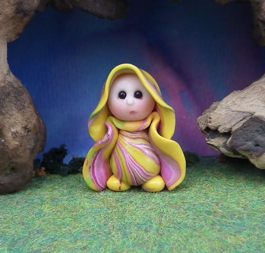 Tiny Garden Gnome 'Jester' 1.5" OOAK Sculpt by Ann Galvin