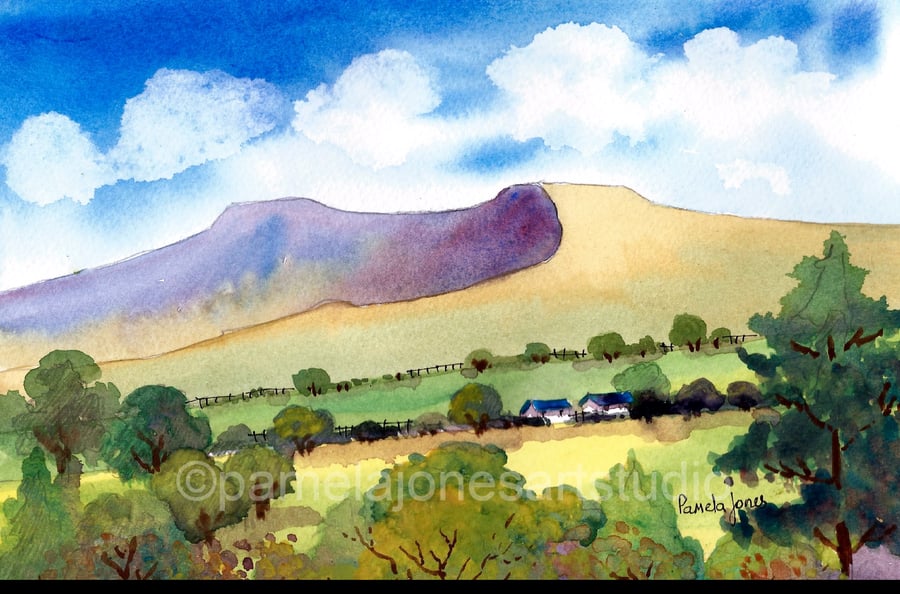 Pen Y Fan, The Brecon Beacons, Wales, Original Watwercolour in 14 x 11'' Mount