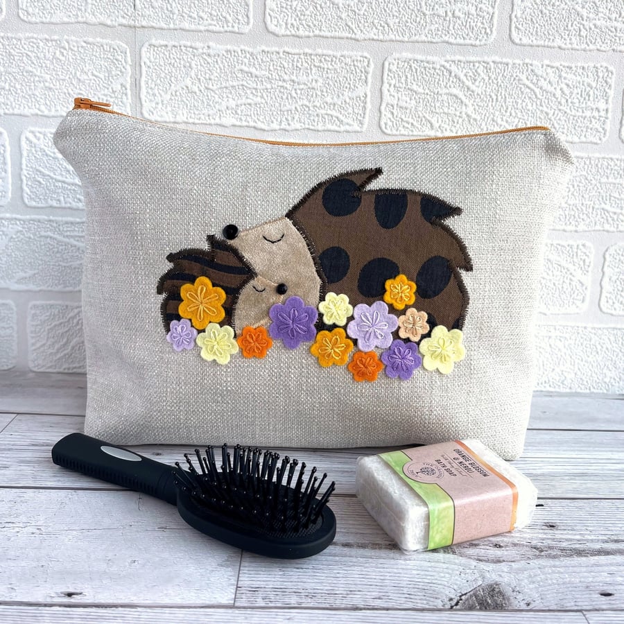Hedgehogs and Spring Flowers Toiletry Bag