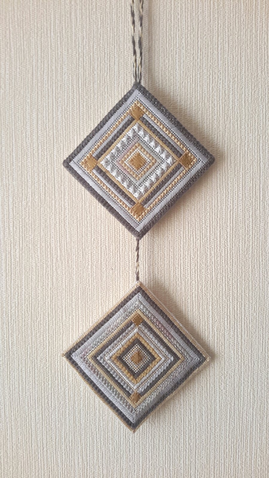 Reduced Double Needlepoint Tile Hanger,Canvaswork Wall hanging,Hand Embroidered 